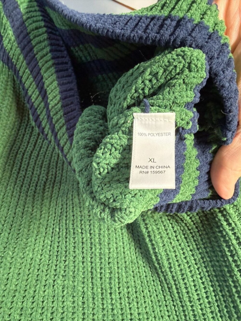 Hazel Moon Womens XL Green/Blue Cropped V Neck Sweater Preppy Academia Varsity - Picture 9 of 10